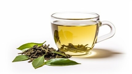 Green tea on white background (Generative AI)