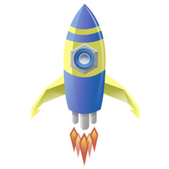 Digitally generated image of blue rockets flkying 