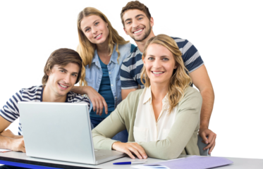 Students using laptop in classroom