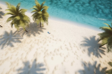 Paradise Found: Aerial View of White Sand Beach with Palm Trees and Crystal Blue Waters