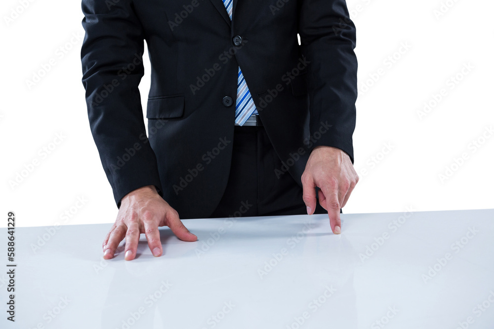 Poster midsection of businessman pretending to use invisible object
