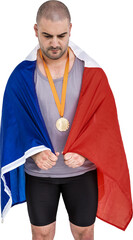 Sportsman wrapped in Netherlands flag