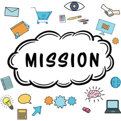 Mission text surrounded by various web icons