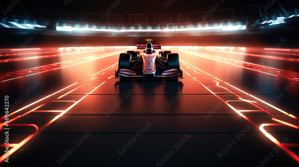 Poster generative ai of a racing car with red lights in the background