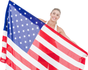 Female athlete holding American flag