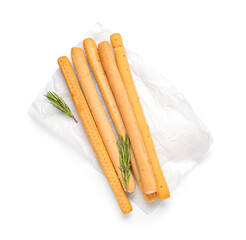 Tasty Italian Grissini on white background
