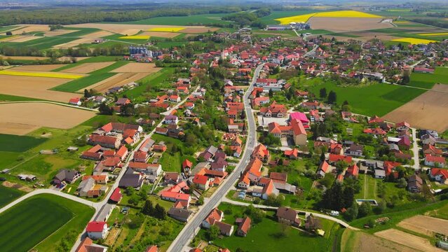 Aerial 4K drone footage of Sredi&scaron;če ob Dravi. Small town in Northeastern Slovenia.