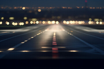Obraz premium Nighttime View of Airplane Runway with Terminal Lights