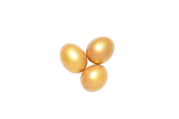 Concept of wealth and retirement - golden eggs, isolated on white background