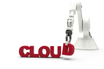Robotic arm arranging cloud text