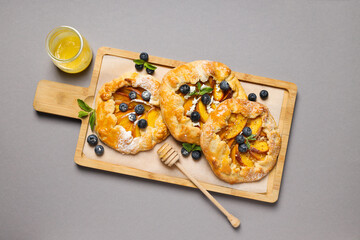 Fruit galette, composition for tasty food concept, top view