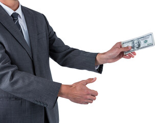 Mid section of businessman holding paper currency