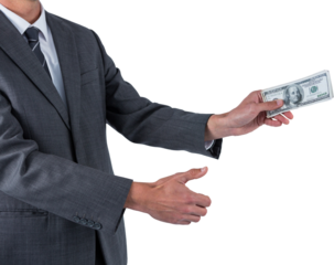 Mid section of businessman holding paper currency
