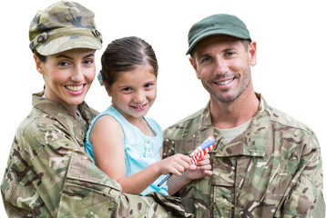 Portrait of smiling army parents with daughter