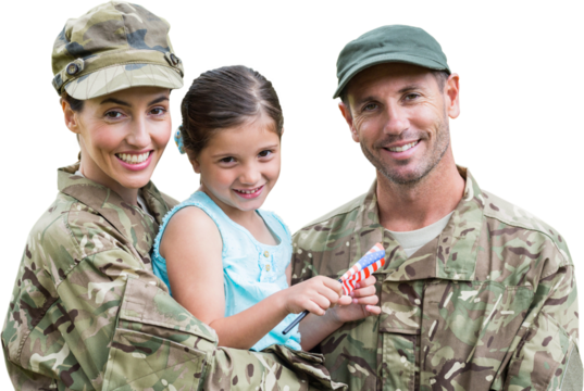 Portrait of smiling army parents with daughter