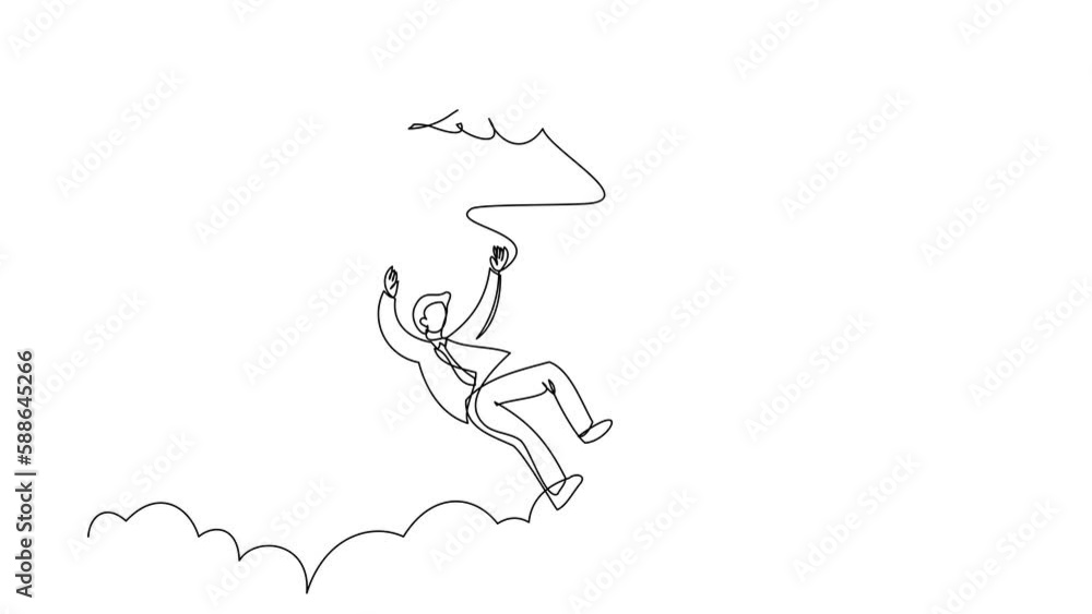 Aufkleber self drawing animation of single one line draw businessman falling from sky. failure defeat. financi