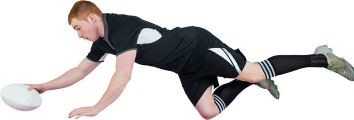 A rugby player scoring a try