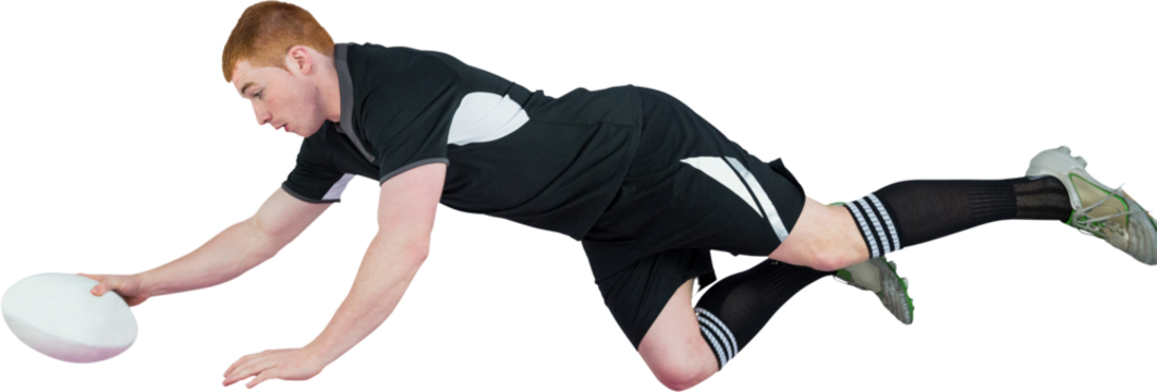 A rugby player scoring a try