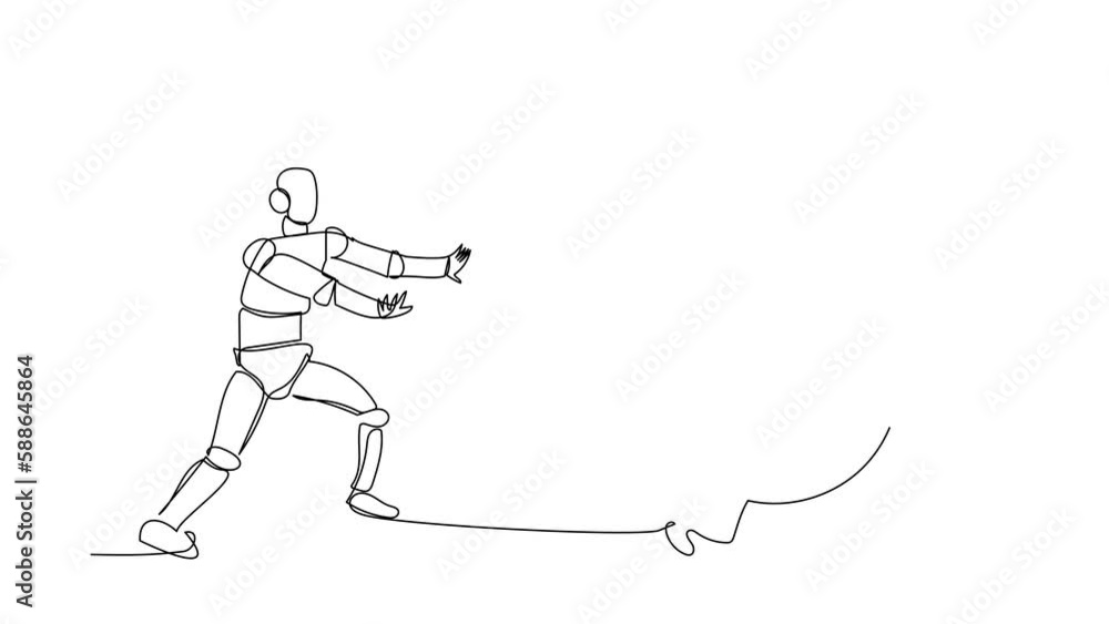 Poster animated self drawing of continuous line draw robot chase clock time. time management in processing 