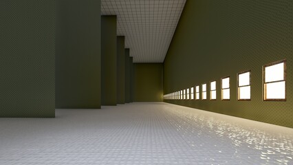 empty building liminal space 3d render