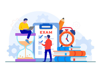 examination concept, online test, Education concept flat illustration, Student characters facing online exams