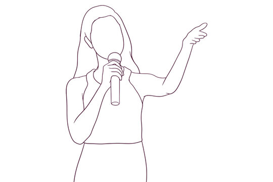 recommend clip art: Female Speaker with a Microphone, Presentation and Public Speaking Concept, Hand Drawn Vector Illustration