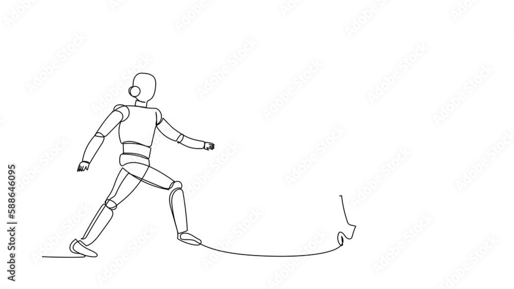 Poster animated self drawing of continuous line draw robot run chasing wallet. e-wallet for saving e-money.