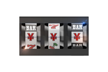 Digitally generated image of casino slot machine showing yen signs