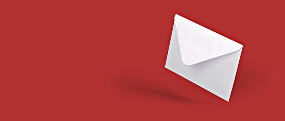 White envelope mockup, blank template, levitation whis shadow, red background