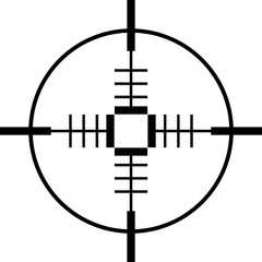 Crosshair gun sight vector icons set. Bullseye, target or aim symbol. Futuristic aim pointer. Military rifle scope, shooting mark sign. Targeting, aiming. Archery, hunting vector. Game UI element.