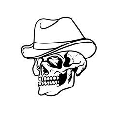 Hand drawn illustration of a cowboy skull outline