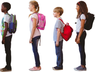 School kids standing in school corridor