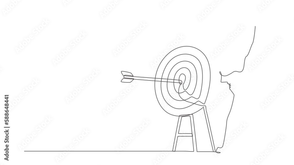 Poster animated self drawing of continuous line draw robot raised hand with fist gesture, arrow exact into 