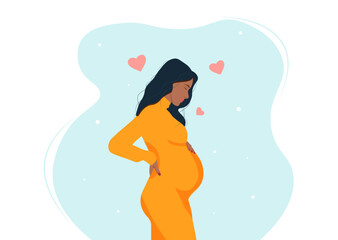 pregnant woman holding hear belly. flat style. type of pregnancy resources.
