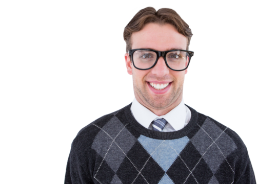 Geeky hipster smiling at camera  - Powered by Adobe