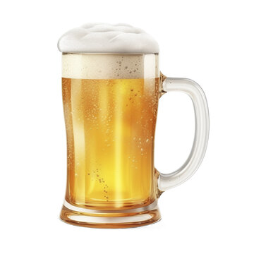 Beer mug with foam cap on the transparent background