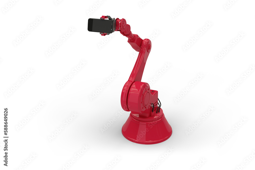 Poster digital generated image of robot holding smart phone