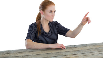 Confident businesswoman using imaginary screen