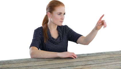 Confident businesswoman using imaginary screen