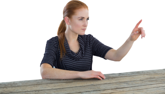 Confident businesswoman using imaginary screen
