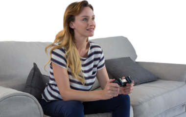 Woman playing video game