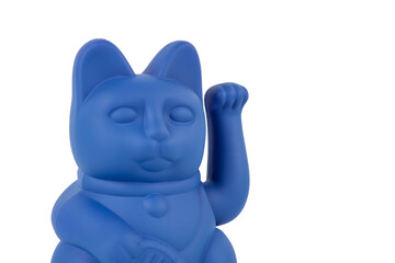 Maneki Neko Japanese Lucky Cat blue no background