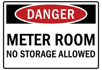 Electric meter room safety sign and labels no storage allowed
