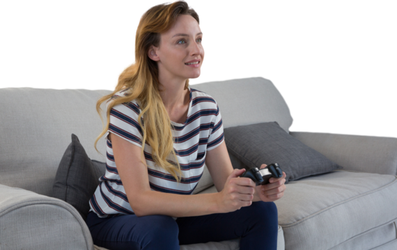 Woman playing video game