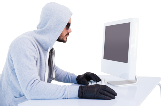 Serious burglar hacking into laptop - Powered by Adobe