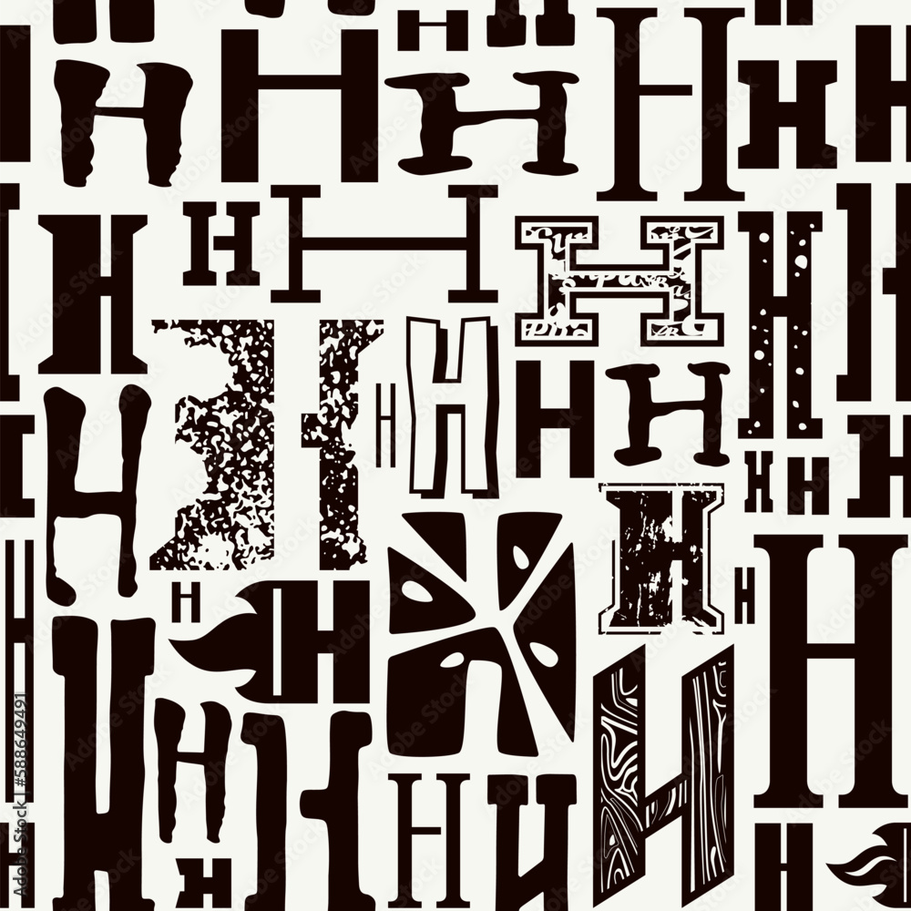 Fototapete seamless pattern with letters h in typographic style