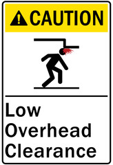 Watch your head warning sign and labels low overhead clearance