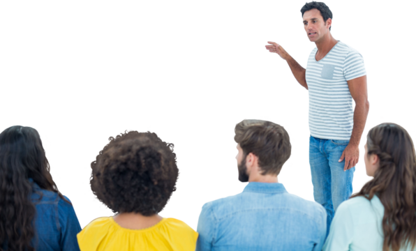 Creative business people at work by blackboard