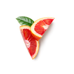 Tasty slices of blood orange fruit on white background