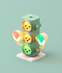 Tiny cute isometric design traffic light emoji 3d render